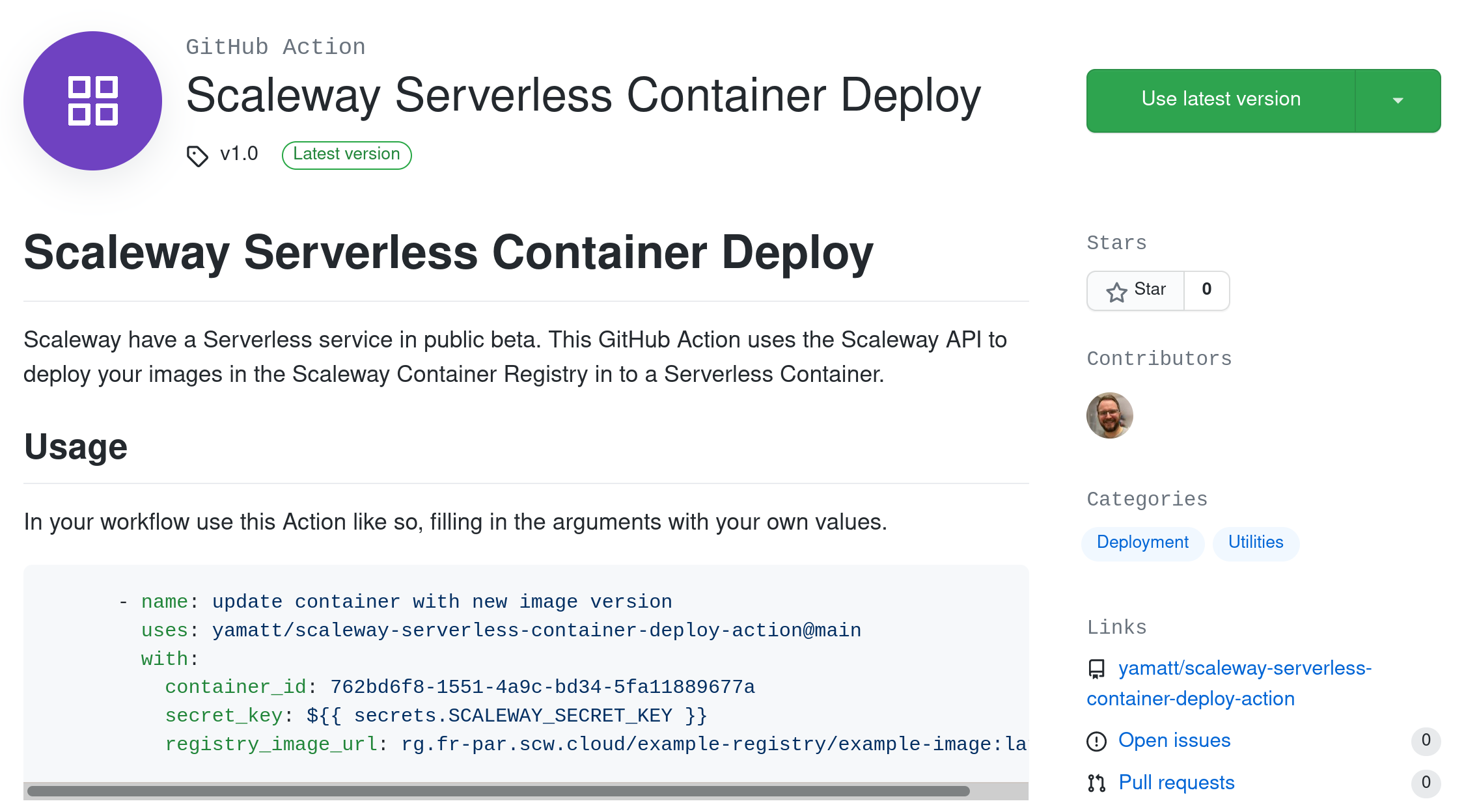 Scaleway Serverless Container Deploy GitHub Action